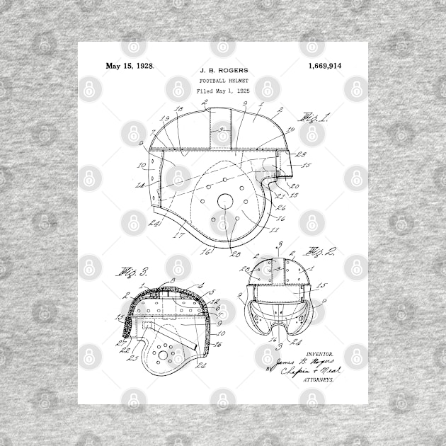 Football Helmet Patent - Football Art - Black And White by patentpress